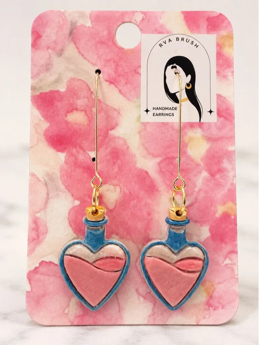 Handmade Heart Potion Bottle Dangle Earrings Cute Polymer Clay Earrings
